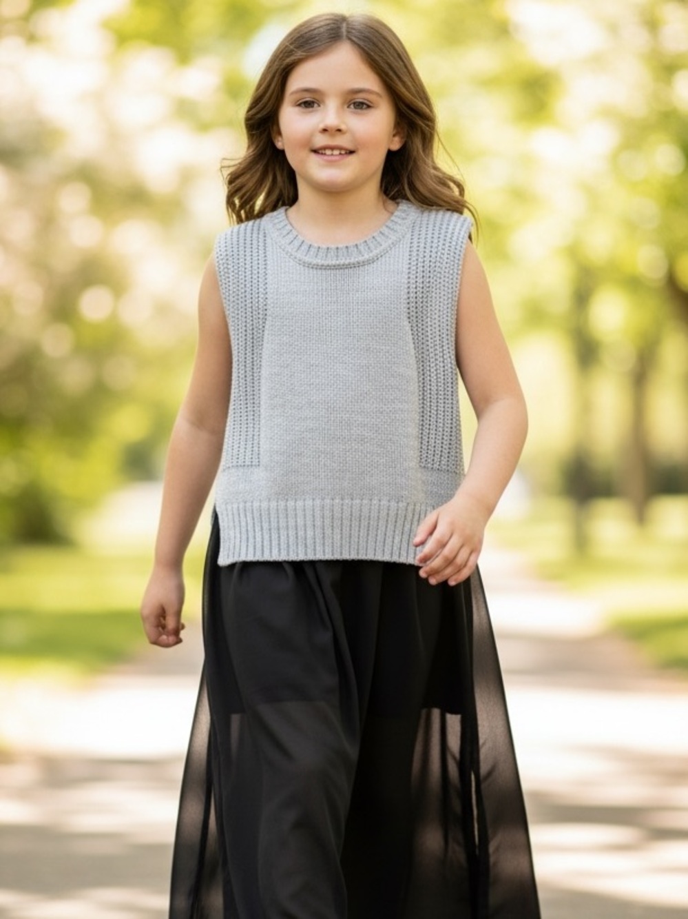 Ella Moss Girls Gray Sweater Vest Dress Sheer Skirt Side Slits Sz 7/8